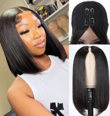 V Part Short Bob Wig Straight Human Hair Glueless Wig Protective Style