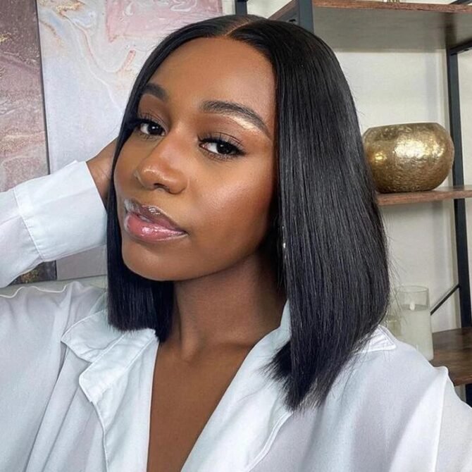 V Part Short Bob Wig Straight Human Hair Glueless Wig Protective Style