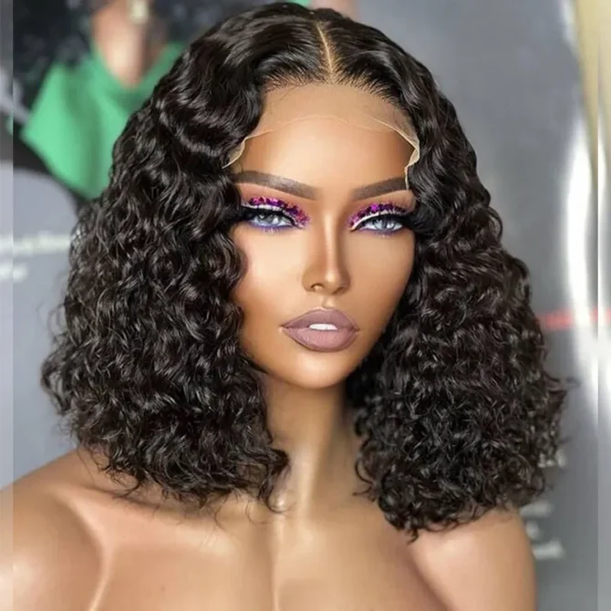 Water Wave Glueless Bob Wig 13x4 Undetectable Lace Front Short Human Hair Wig