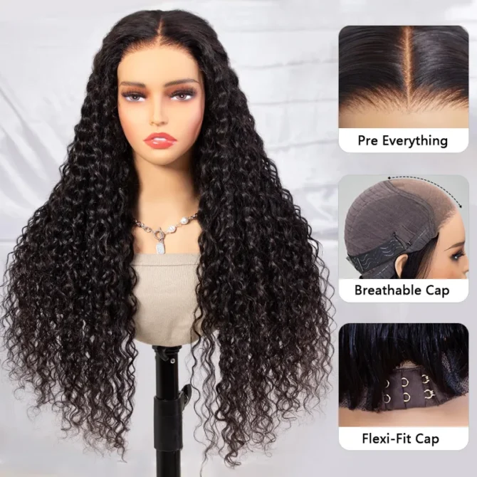 Flexi-Fit Water Wave Glueless Human Hair Wig 6x5 9x6 HD Lace Wear Go Pre Everything Easy Install