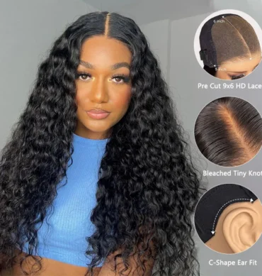 Water Wave Wear Go Glueless 9x6 PartingMax Lace Human Hair Wig M-Cap Bleached Knots