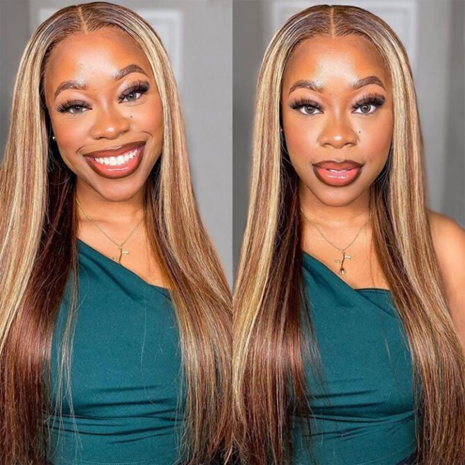Wear Go Honey Blone Highlight Wig Straight/Body Wave Air Cap 6x5 Plus HD Glueless Pre-Cut Lace Wig
