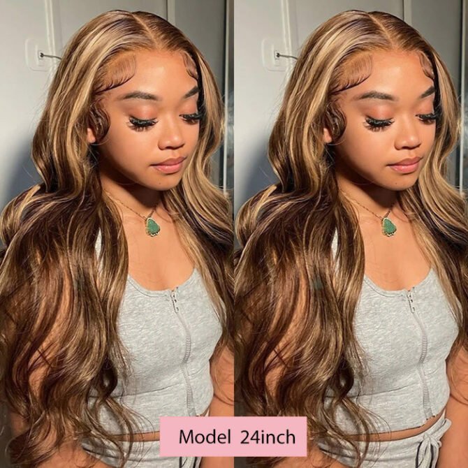 Wear Go Honey Blone Highlight Wig Straight/Body Wave Air Cap 6x5 Plus HD Glueless Pre-Cut Lace Wig