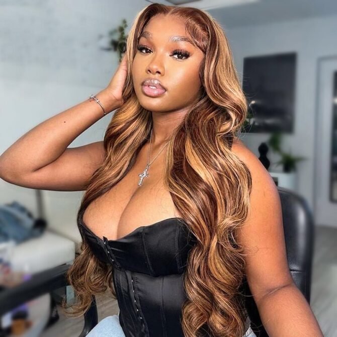 Wear Go Honey Blone Highlight Wig Straight/Body Wave Air Cap 6x5 Plus HD Glueless Pre-Cut Lace Wig