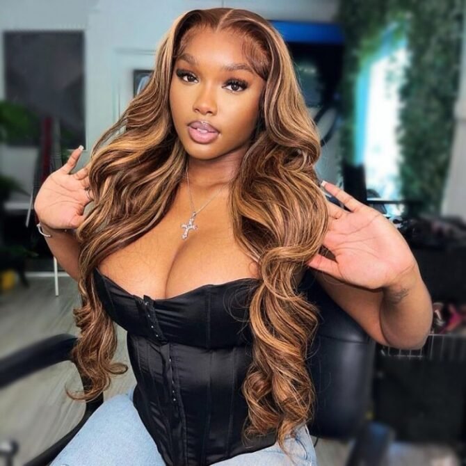 Wear Go Honey Blone Highlight Wig Straight/Body Wave Air Cap 6x5 Plus HD Glueless Pre-Cut Lace Wig