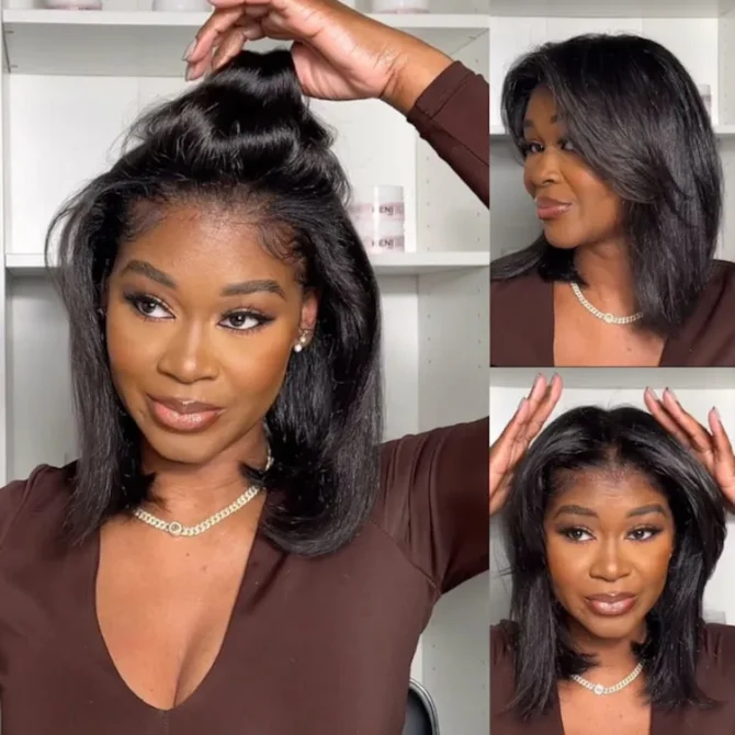 Wear Go Yaki Straight Glueless Bob Human Hair Wig Pre Everything Natural Look With HandCraft Layer