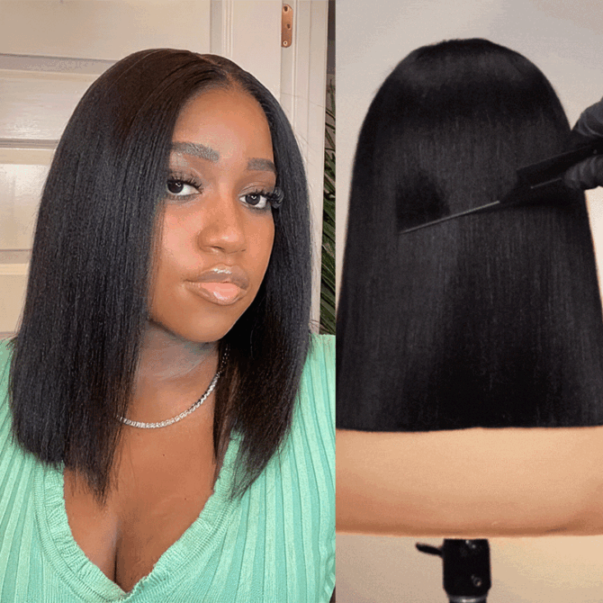 Wear Go Yaki Straight Glueless Bob Human Hair Wig Pre Everything Natural Look With HandCraft Layer